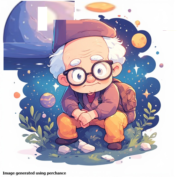 Cartoon character sitting within the universe.
